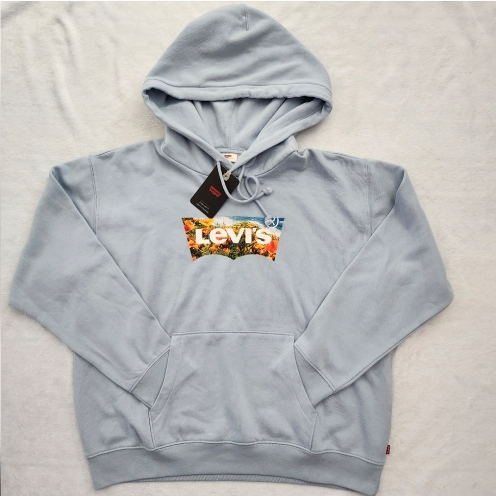 LEVI'S Women's Hoodie Sweatshirt Pullover Standard Fit Light Blue Small NWT Cozy